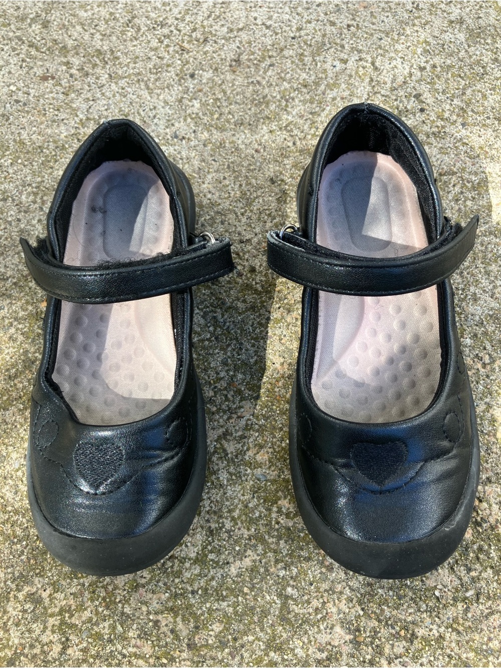 Kids Black Mary Jane Leather Shoes with Heart Detail